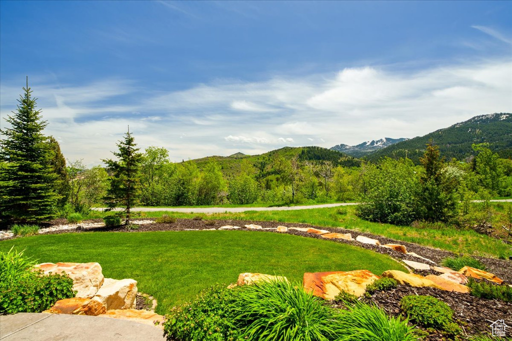 View of yard with a mountain view