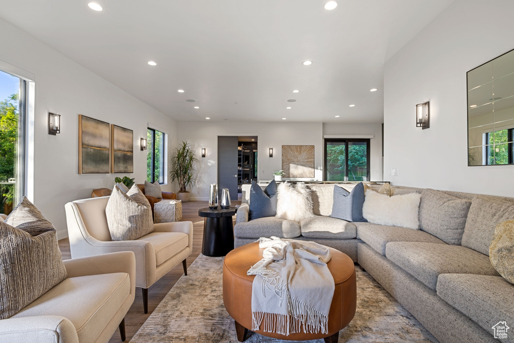 Living room with hardwood / wood-style floors