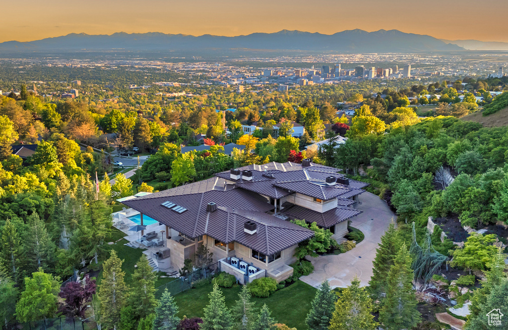 View of aerial view at dusk