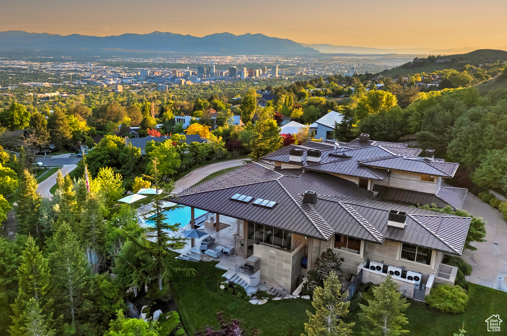 View of aerial view at dusk