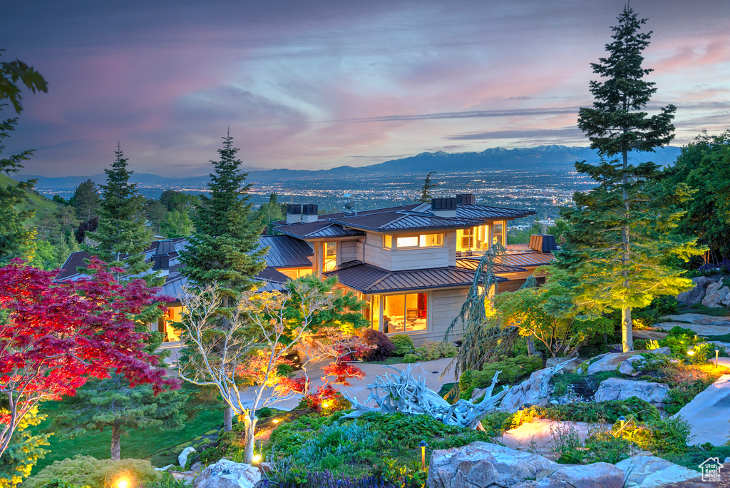 Exterior space featuring a mountain view