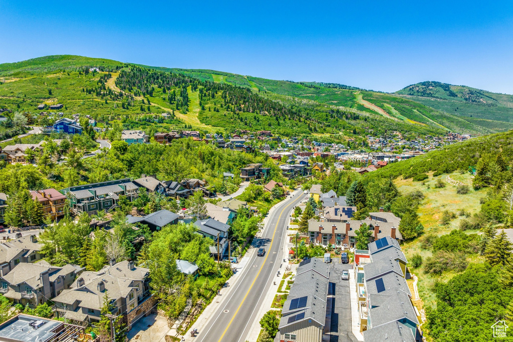 Aerial view featuring a mountain view