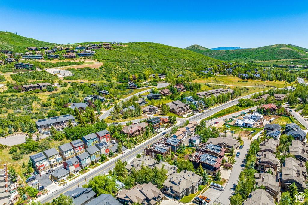 Aerial view featuring a mountain view