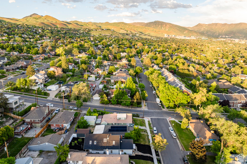 Aerial view featuring a mountain view