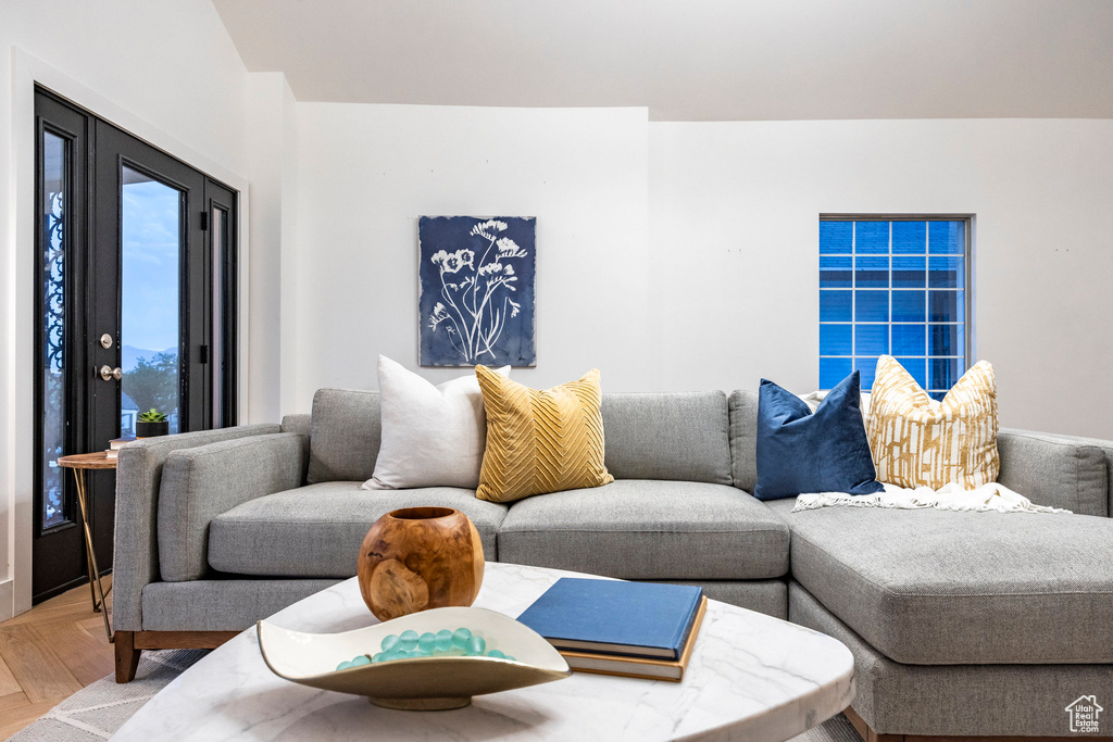 Living room with parquet flooring