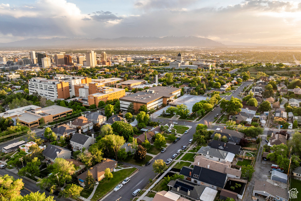 View of aerial view at dusk