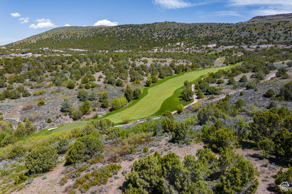 Aerial view featuring a mountain view