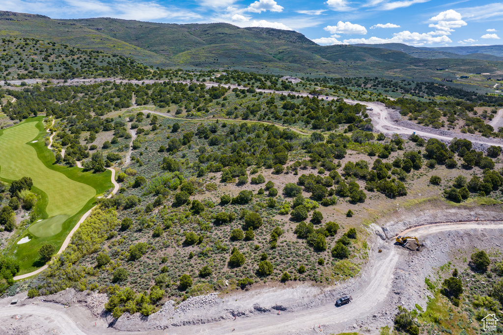 Drone / aerial view featuring a mountain view