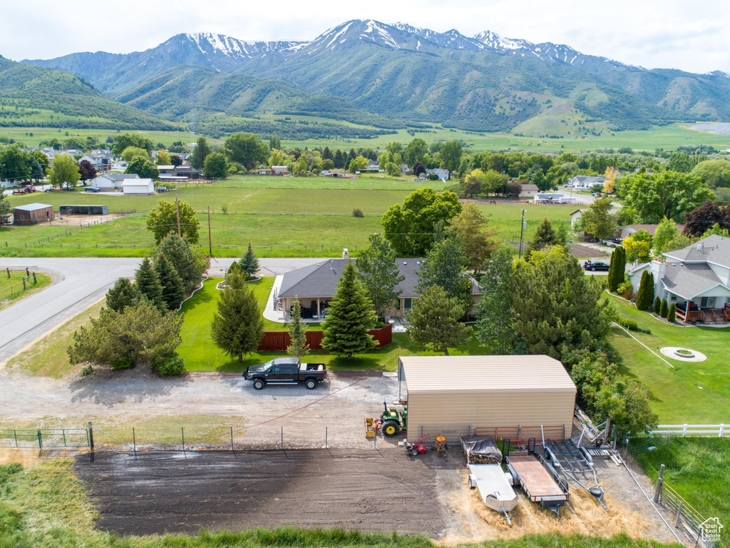 Aerial view with a mountain view and a rural view