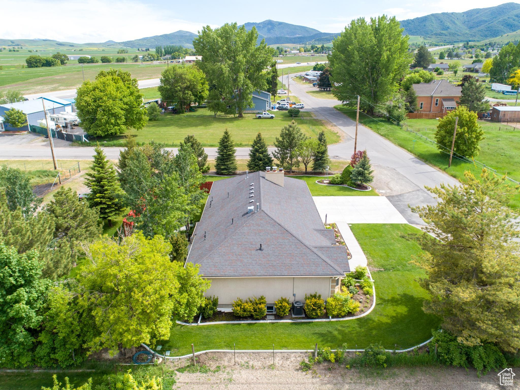 Aerial view featuring a mountain view