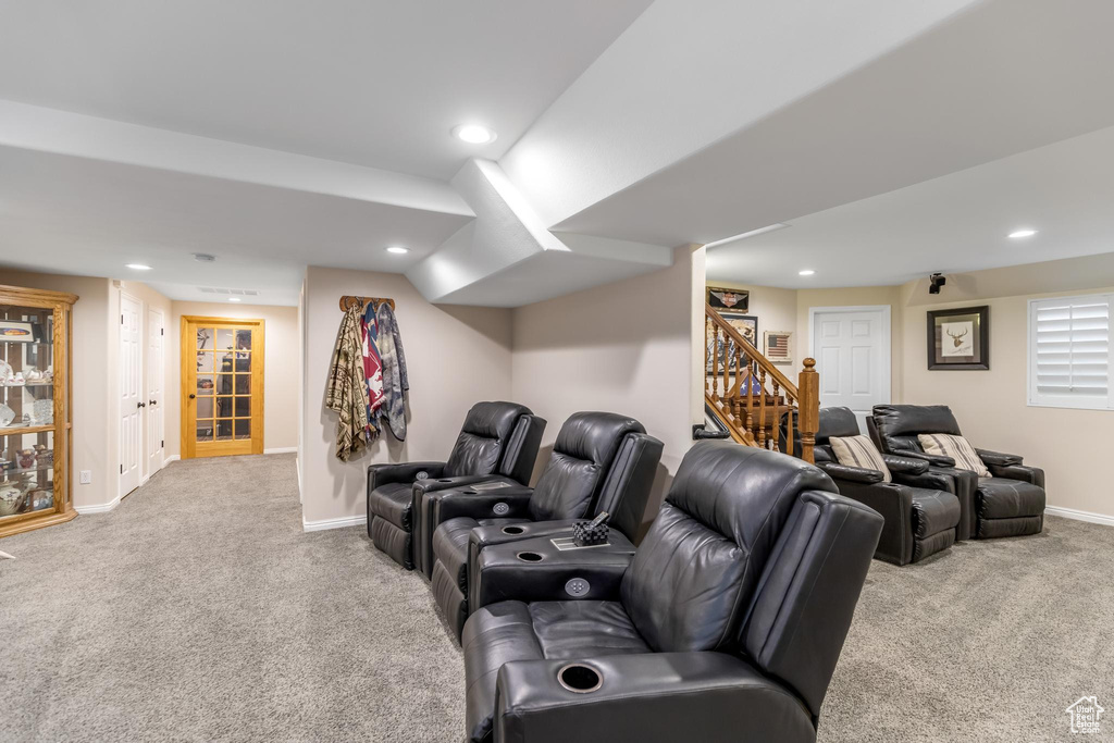 View of carpeted home theater room