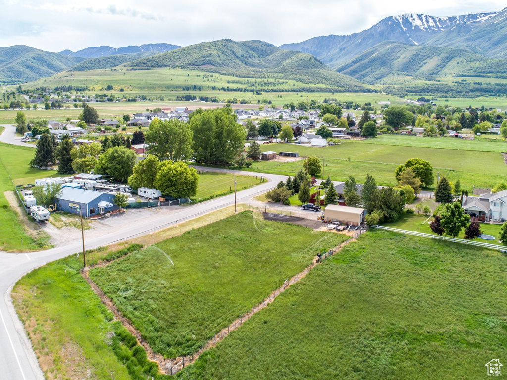 Aerial view featuring a mountain view and a rural view