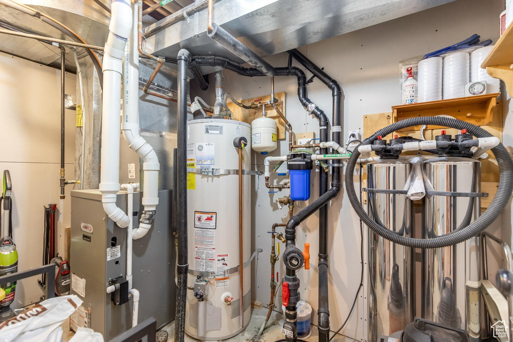 Utility room featuring water heater