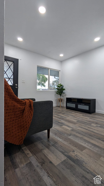 Interior space featuring dark hardwood / wood-style floors