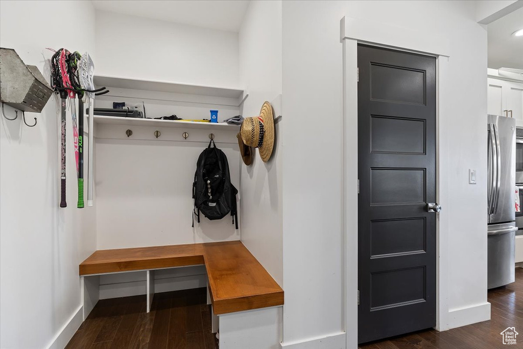 Mudroom with dark wood-type flooring