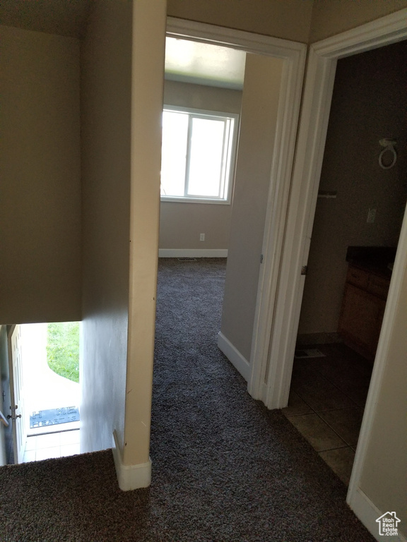 Hall featuring carpet flooring and plenty of natural light