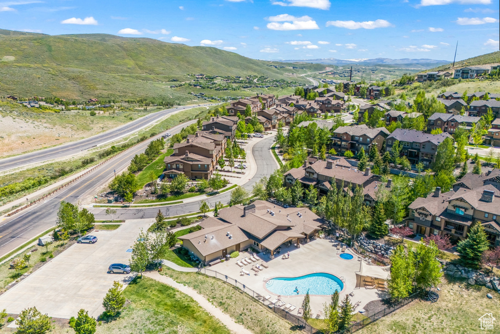 Drone / aerial view with a mountain view