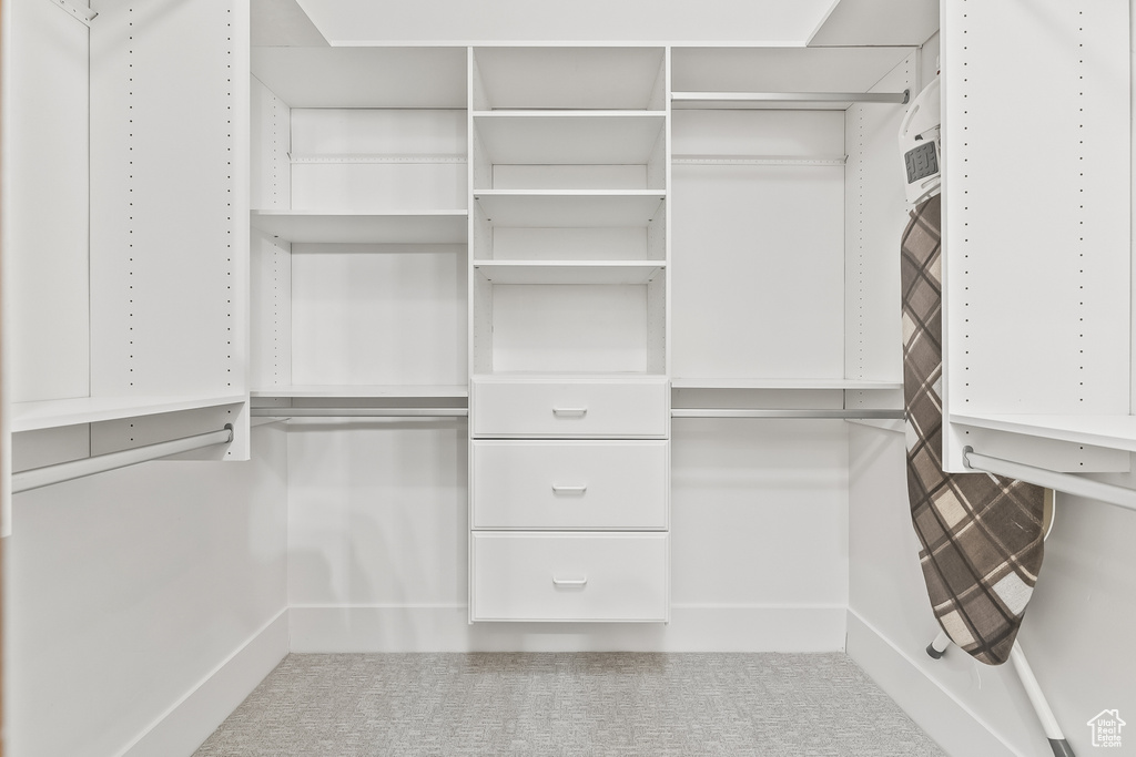 Spacious closet featuring carpet flooring