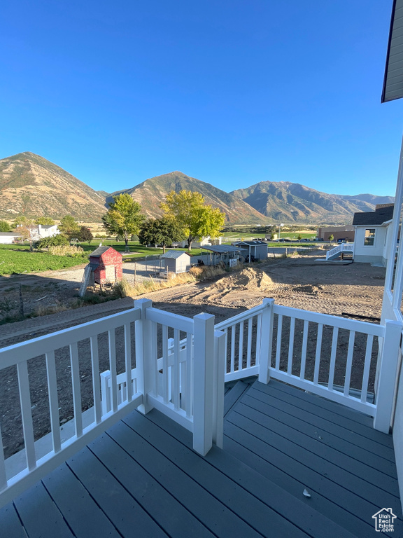 Deck featuring a mountain view