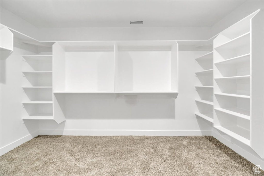 Spacious closet with carpet