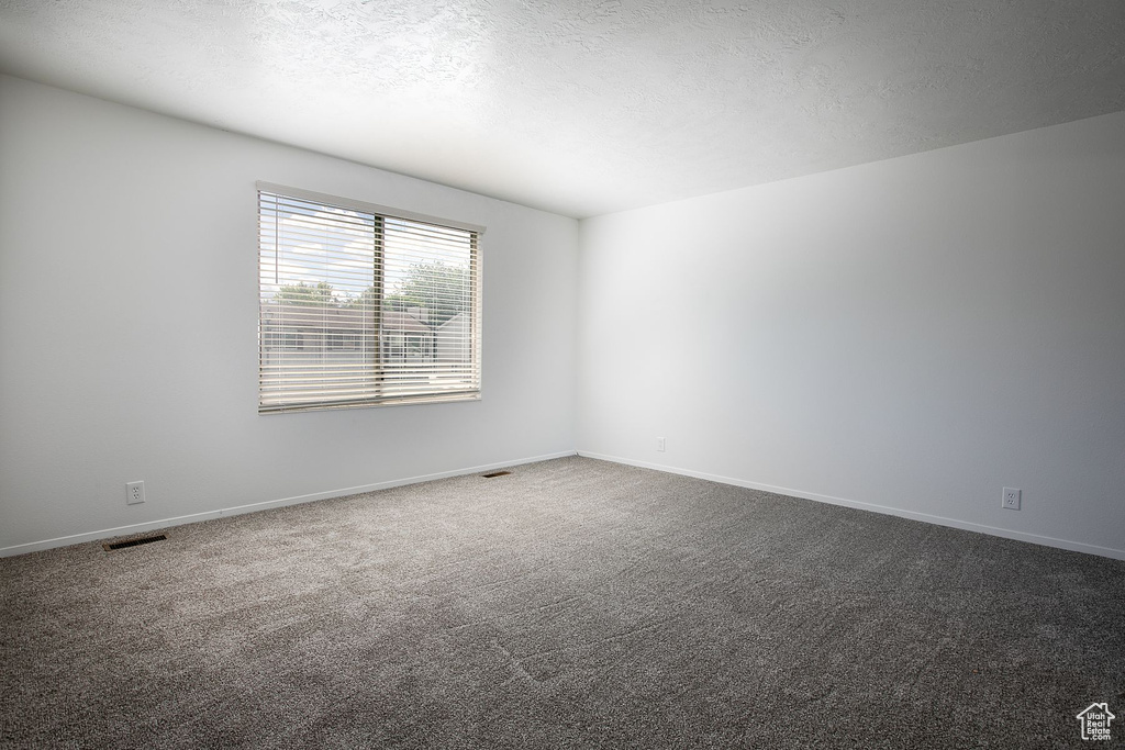 Carpeted spare room with a textured ceiling