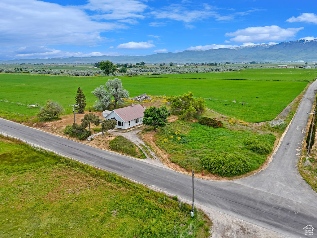 Aerial view featuring a mountain view and a rural view