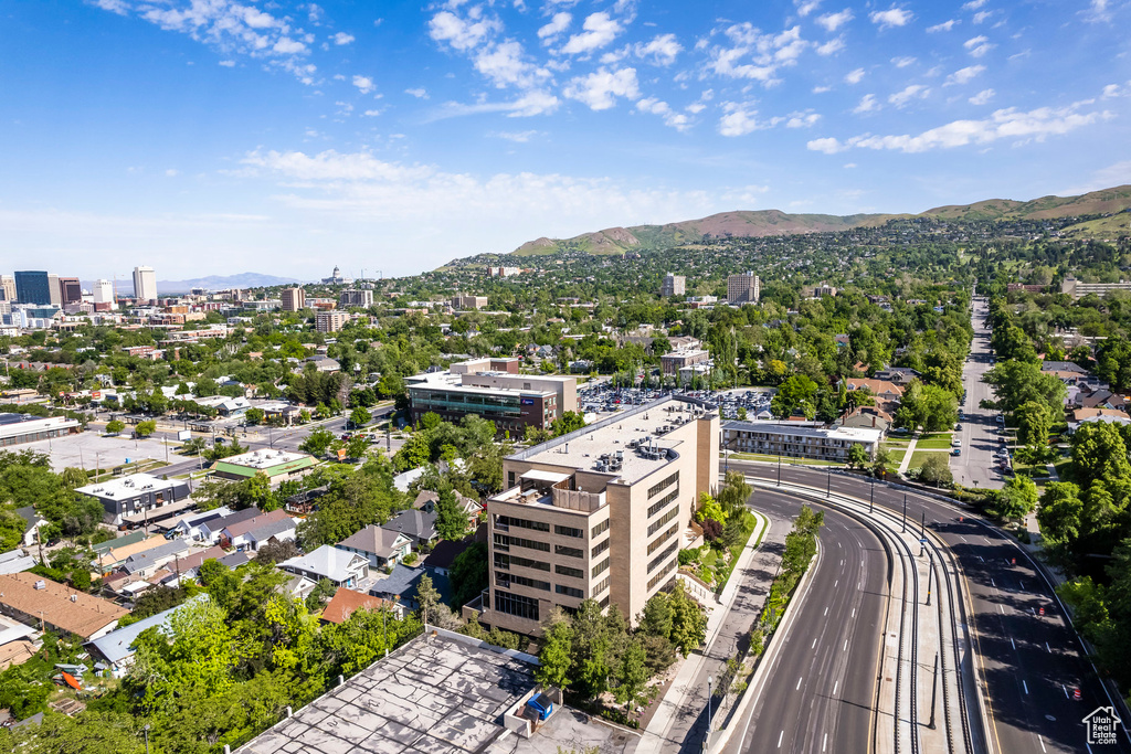 Aerial view featuring a mountain view