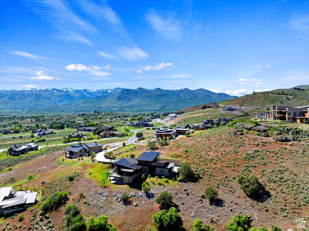 Aerial view featuring a mountain view