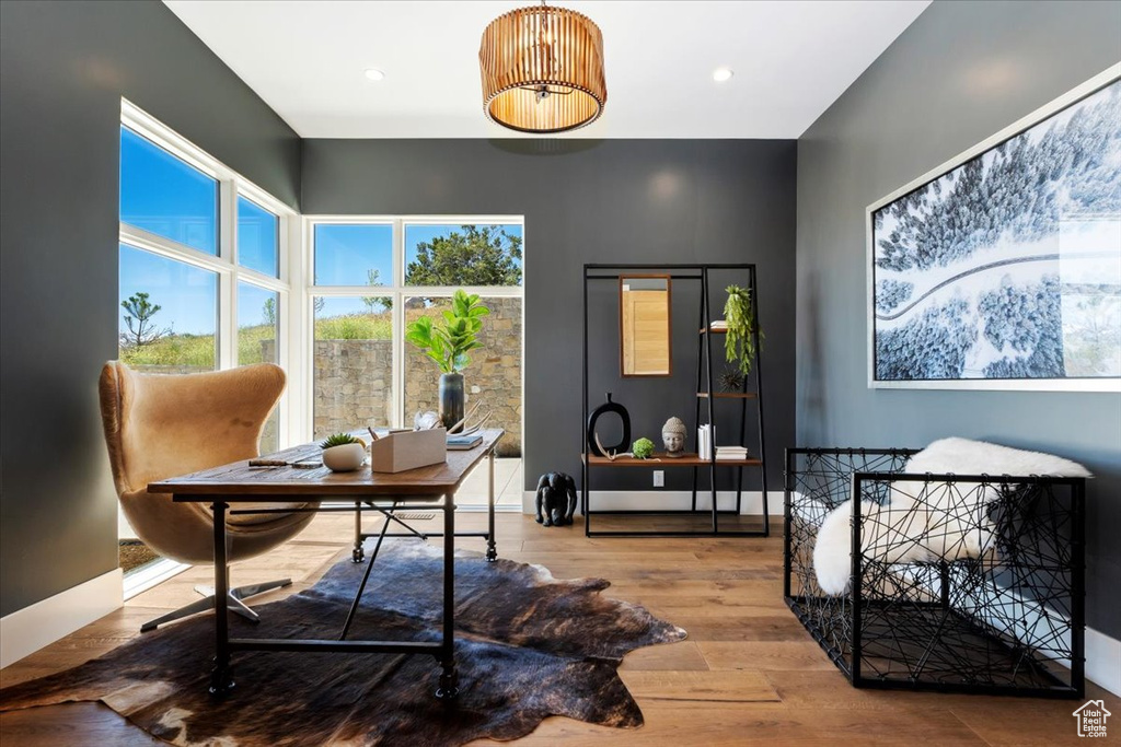 Office area featuring wood-type flooring