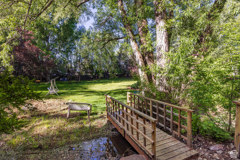 Exterior space with a wooden deck