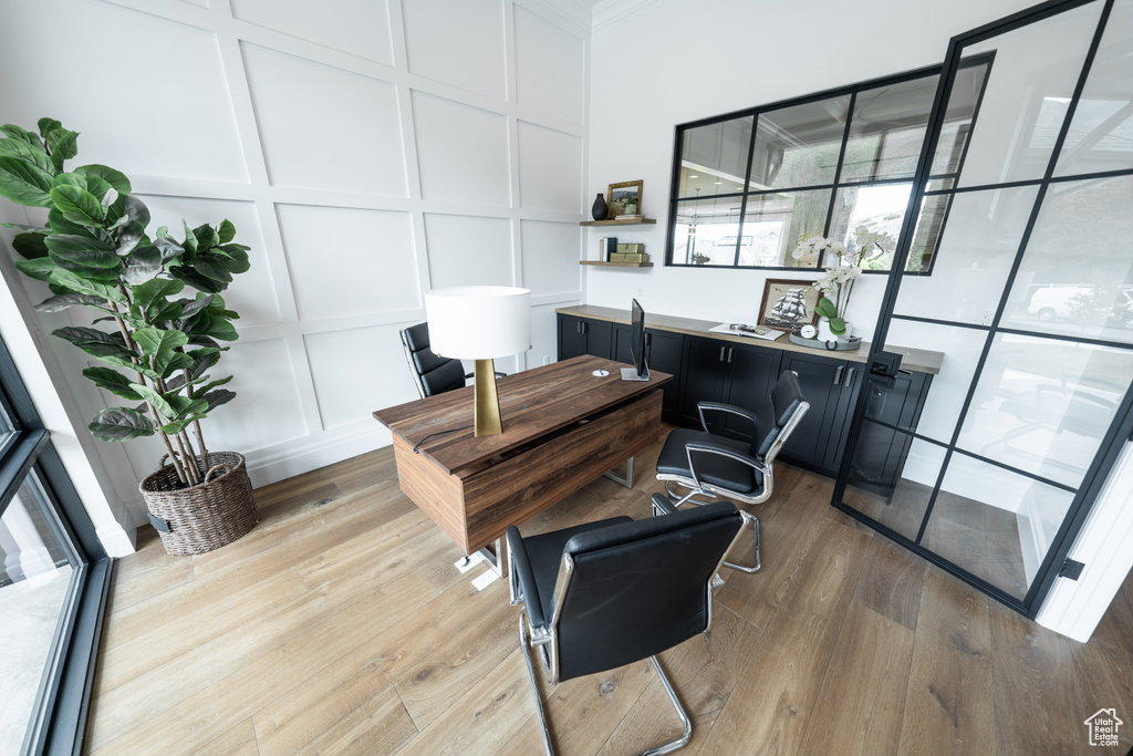 Office space featuring wood-type flooring