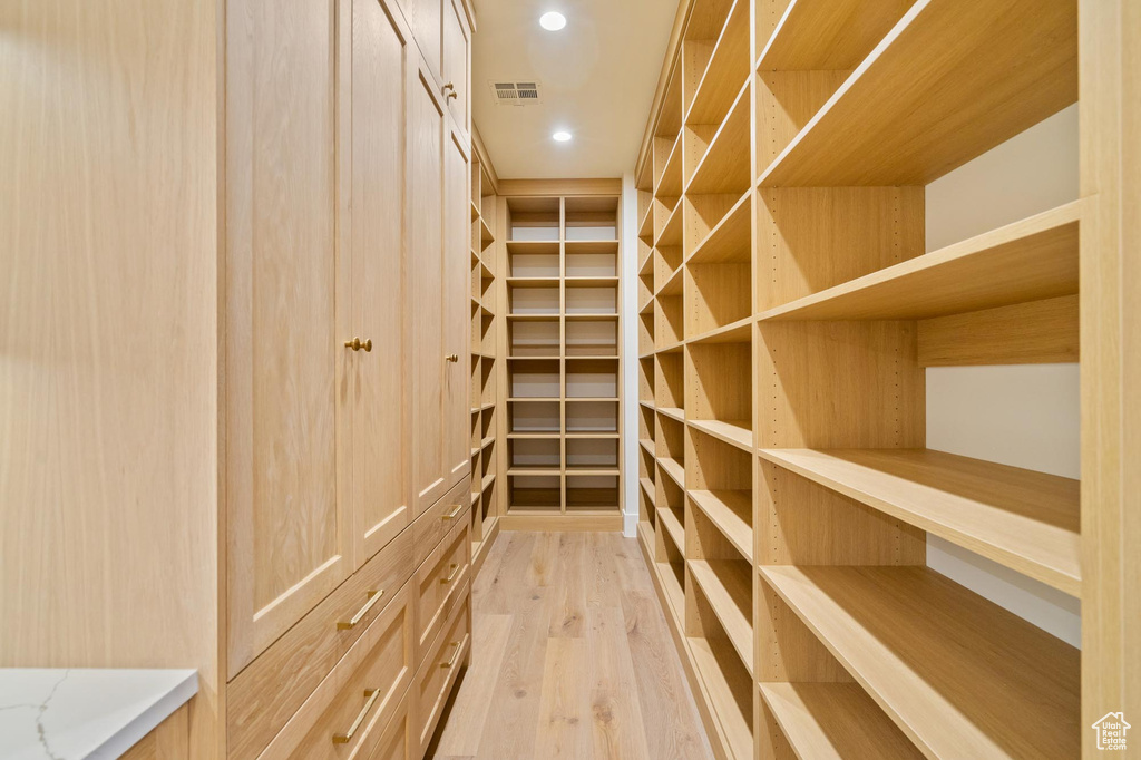 Spacious closet featuring light hardwood / wood-style flooring