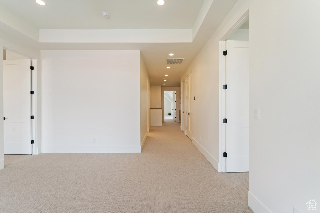 Unfurnished room with light carpet