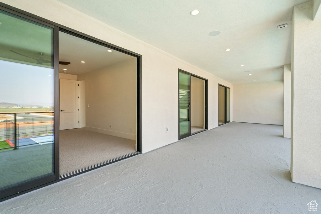 Interior space with a balcony