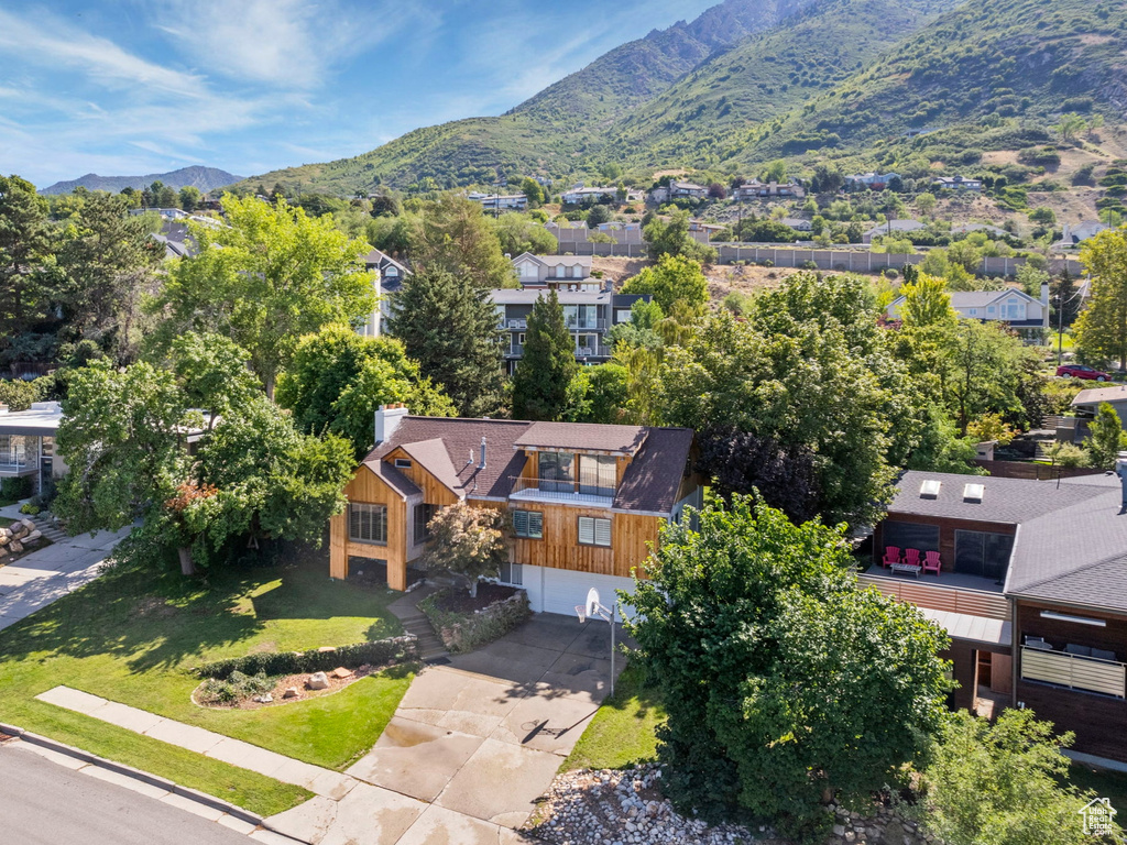 Drone / aerial view with a mountain view