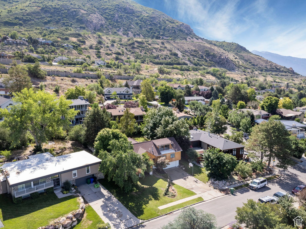 Aerial view featuring a mountain view