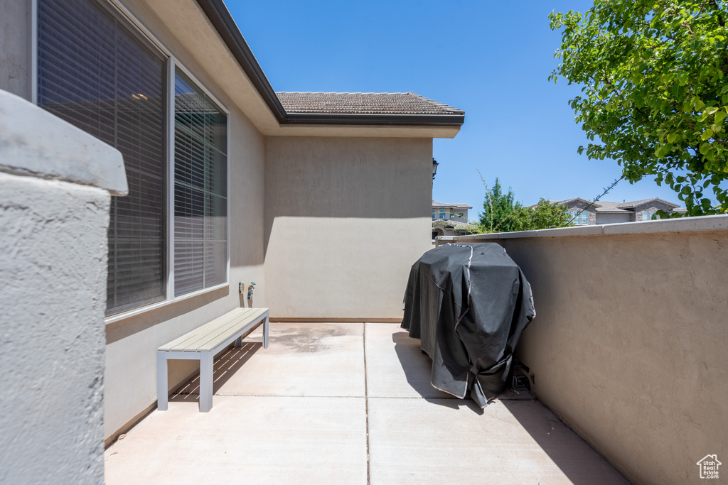 View of patio with area for grilling