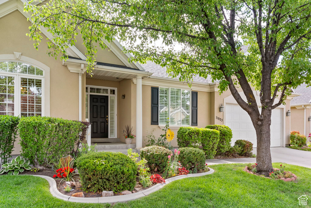 View of front of home with a front yard