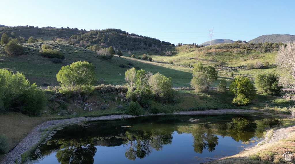 Water view with a mountain view