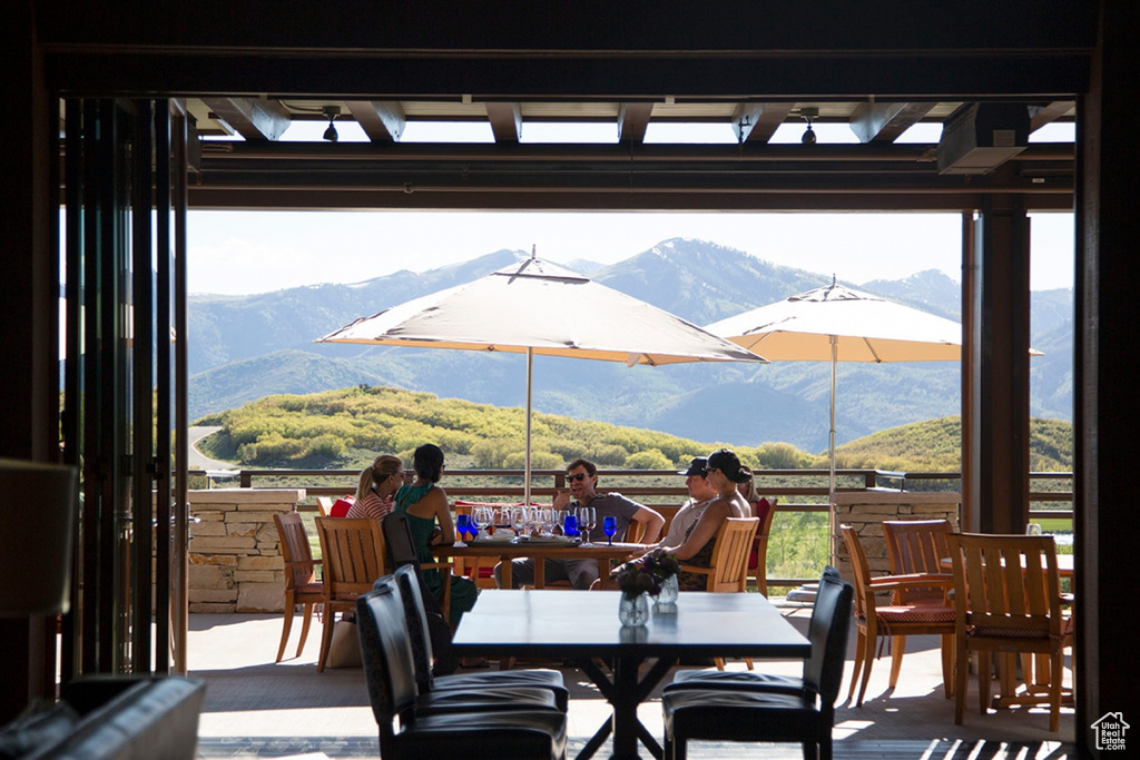 Dining space with a mountain view