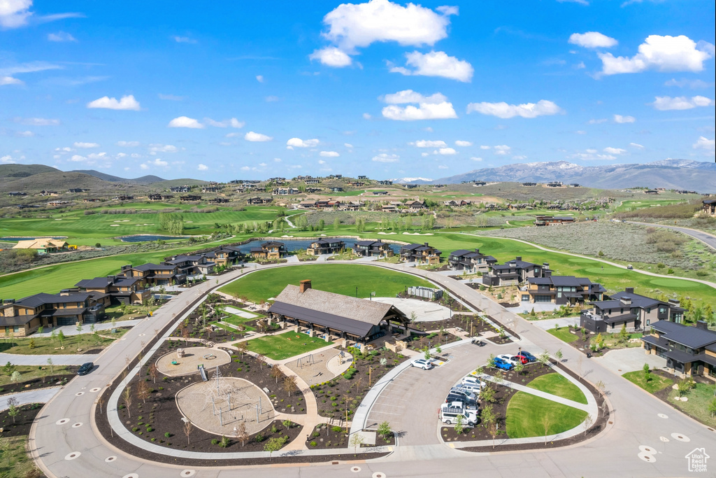 Bird's eye view with a mountain view