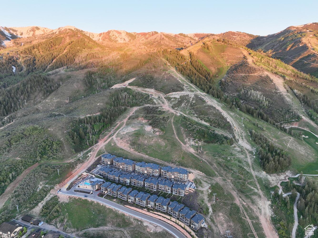 Aerial view featuring a mountain view