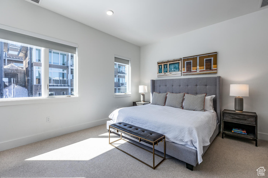 Bedroom with carpet flooring