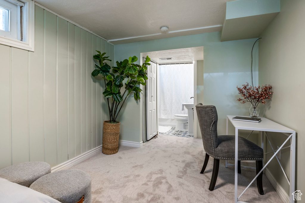 Office area with carpet flooring