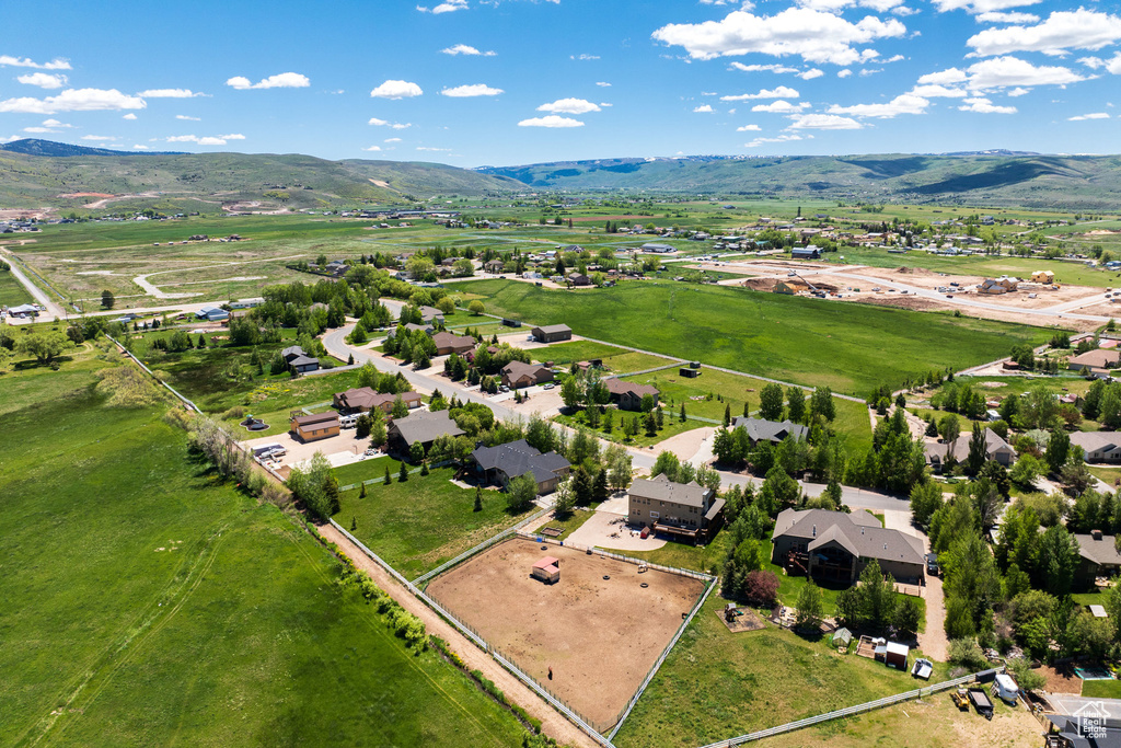 Drone / aerial view featuring a mountain view