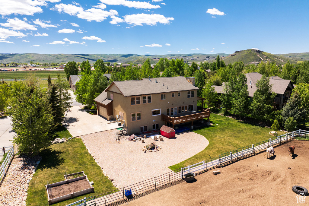 Drone / aerial view with a mountain view