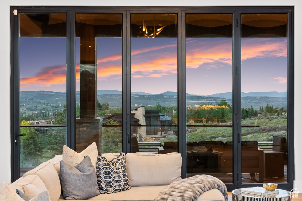 Living room with a mountain view