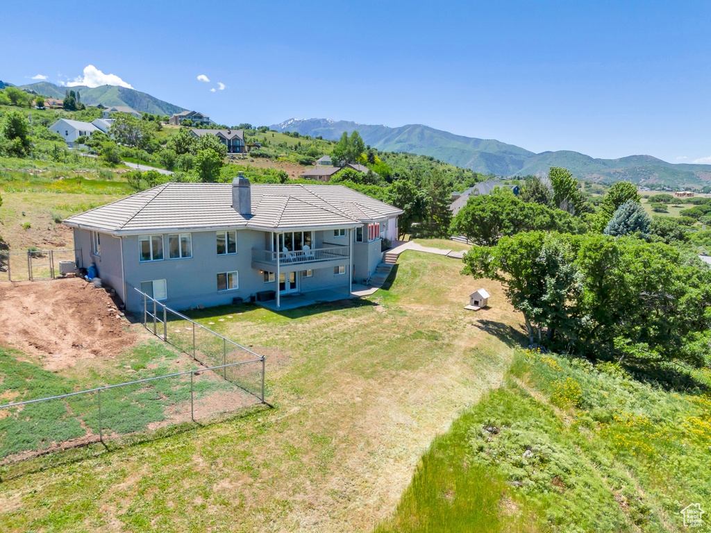 Aerial view featuring a mountain view