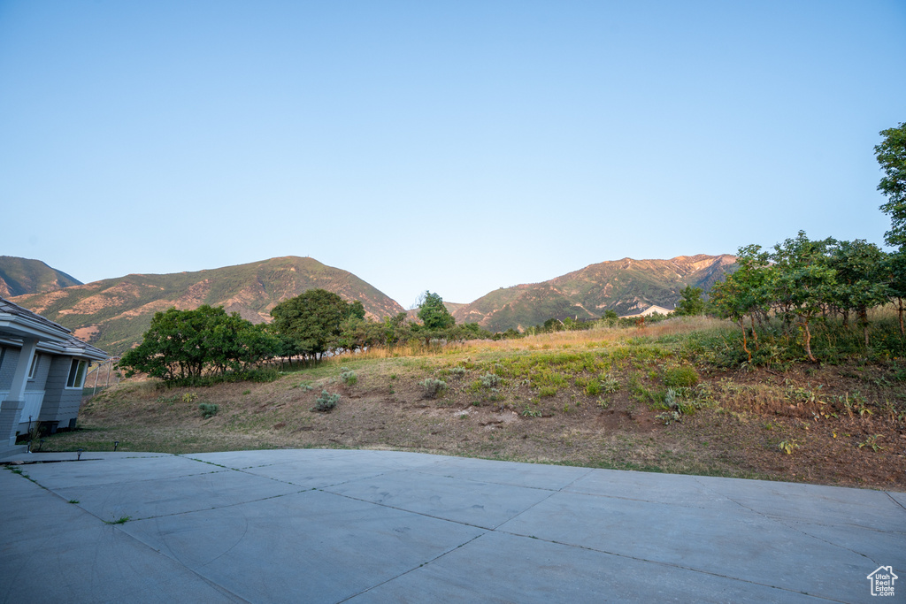 View of patio / terrace with a mountain view