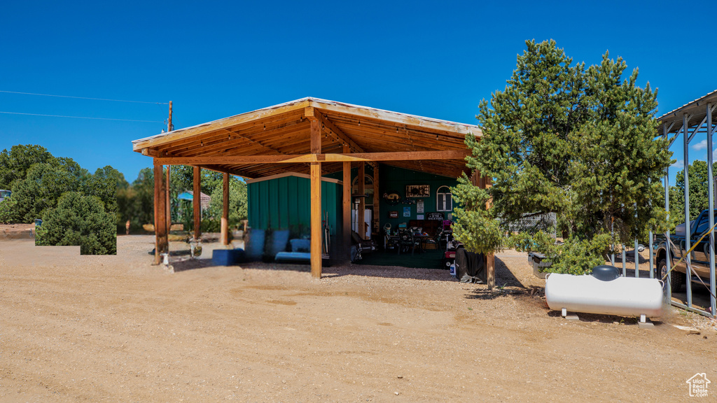 Exterior space featuring an outdoor structure